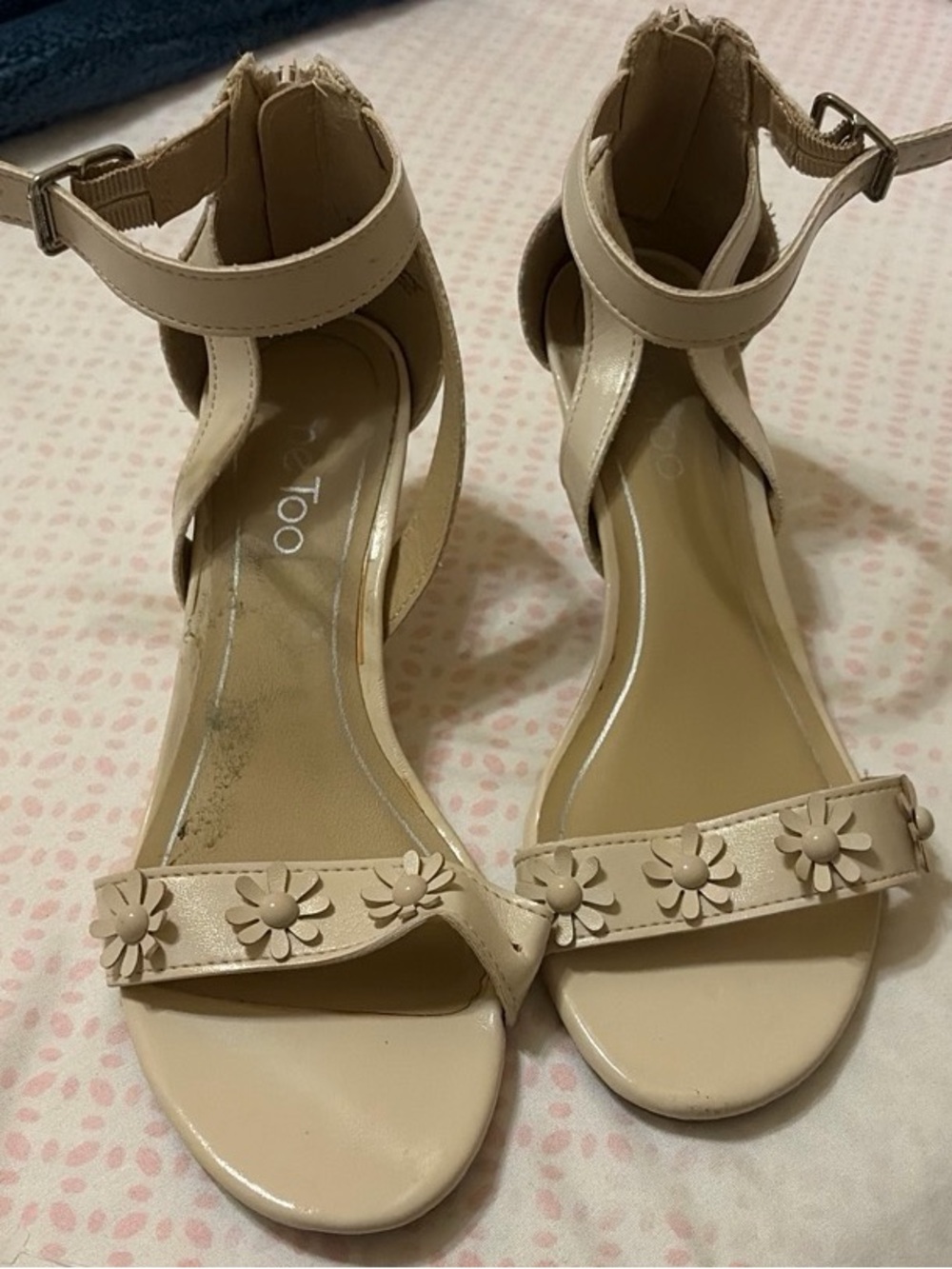 Beige Floral Ankle-Strap Sandals
